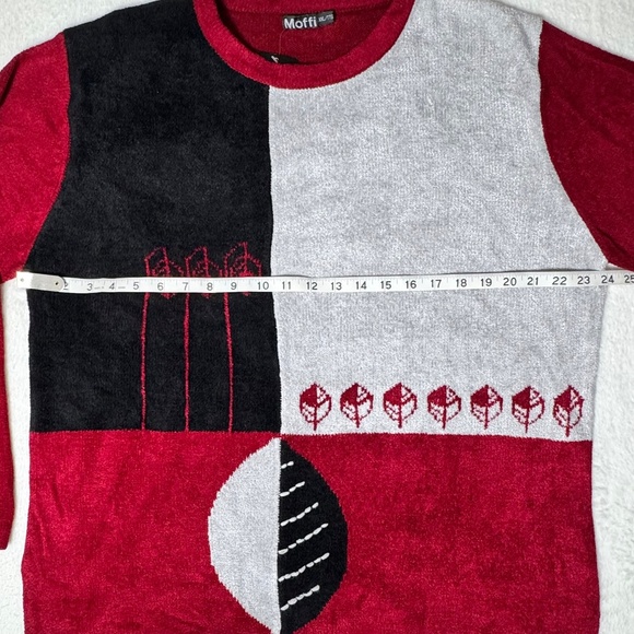 NWT Moffi Chenille Colour Block Leaf Art Cozy Crewneck Sweater Size XXL - Picture 9 of 12